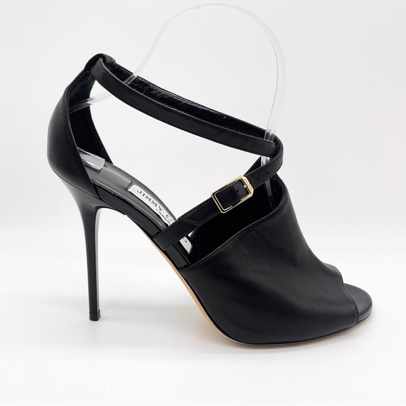 Jimmy Choo Leigh Black Heels Size 39 Peep Toe open Toe ankle Strap - Picture 1 of 17